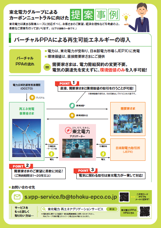 東北電力グループによるカーボンニュートラルに向けた提案事例のパンフレット